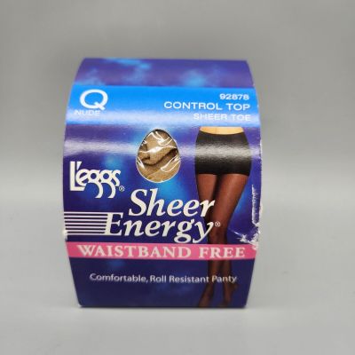 Vtg L'eggs Sheer Energy Control Top Pantyhose Size Q Nude Waistband Free Queen